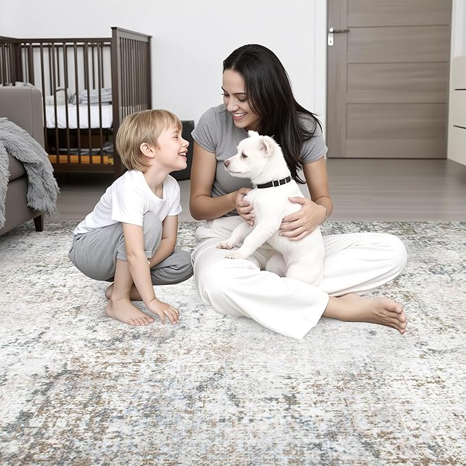 5x7 Area Rug Living Room Rug: Washable Modern Abstract Soft Thin Rug Indoor - Image 9