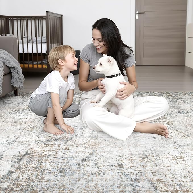5x5 Area Rug Living Room Rug: Washable Modern Abstract Soft Thin Rug Indoor - Image 8