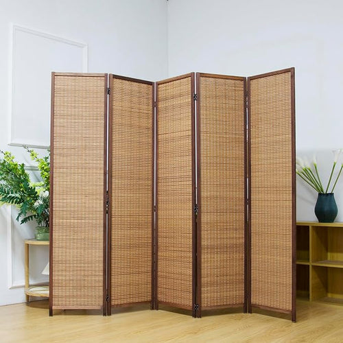 5 Panel Bamboo Room Divider Screen, 5.6 FT Tall Bamboo Divider Folding Privacy - Image 2