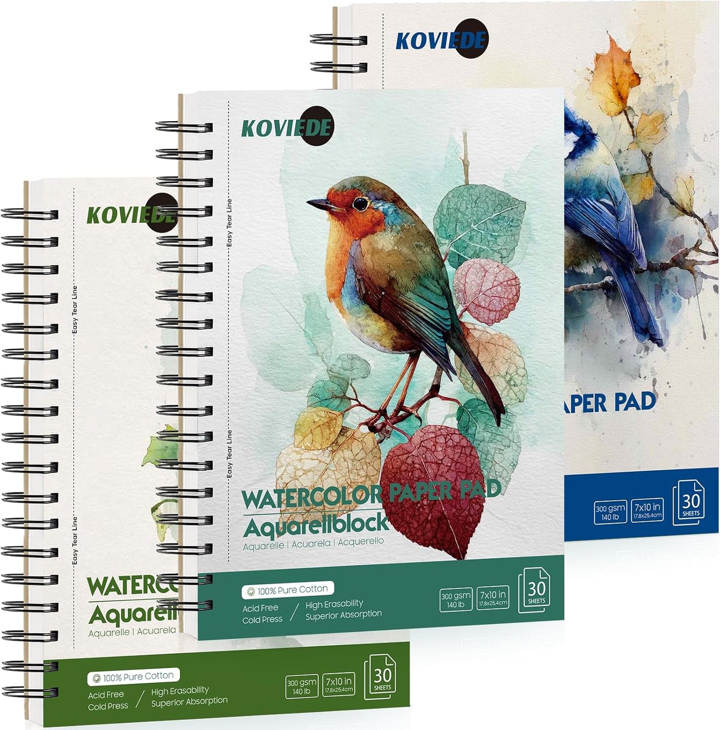 KOVIEDE 100% Cotton Watercolor Paper Pad - 30 Sheets 7"x10" Spiral Bound 140lb/300gsm Cold Press Watercolor Sketchbook, Artist Quality Art Journal Supplies for Adults, Kids & Beginners