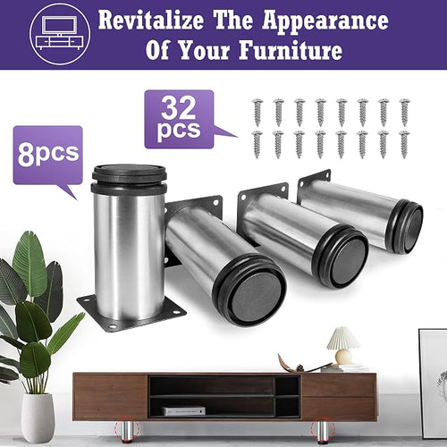 4 Inch Metal Furniture Legs Stainless Steel Adjustable Legs Silver Table Legs - Image 2