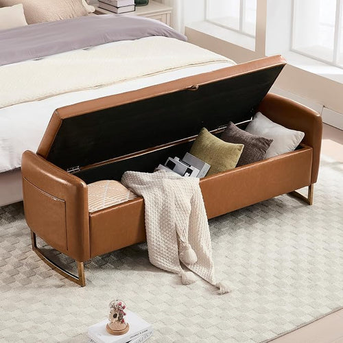 65" End of Bed Storage Bench, Leather Storage Bench by HOMYKA