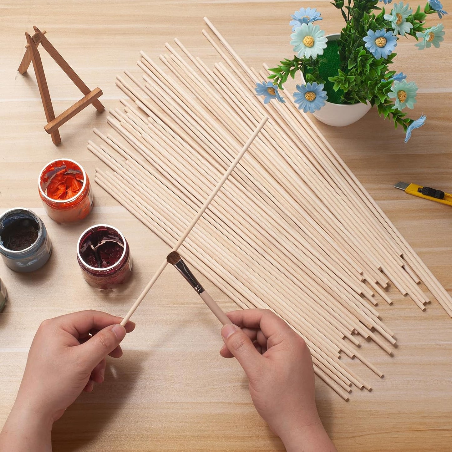 Wooden Dowels Wooden Sticks for Crafts 3/16" x 15", 50 PCS Wood Dowel Rods, Wood Sticks for Crafting, Macrame Dowels, Unfinished Round Hardwood Stick for Tiered Cake Support and Wedding Ribbon Wands