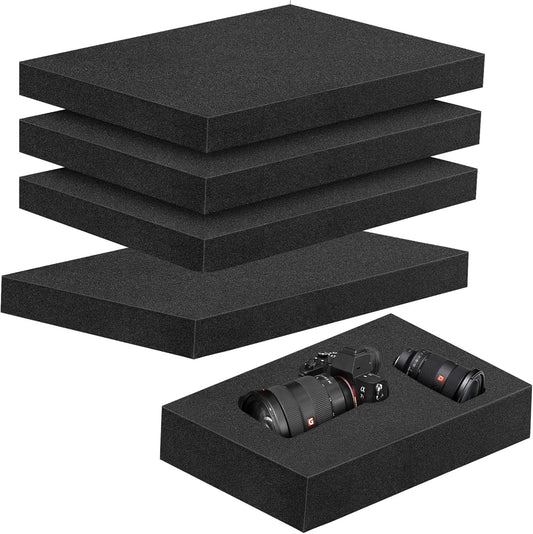 4 Pcs 16 x 12 x 1 Inches Packing Foam - Polyurethane Foam Sheet Foam Inserts for Cases Black Craft Foam for Packing Padding 1 Inch Thick for Camera Toolbox Storage