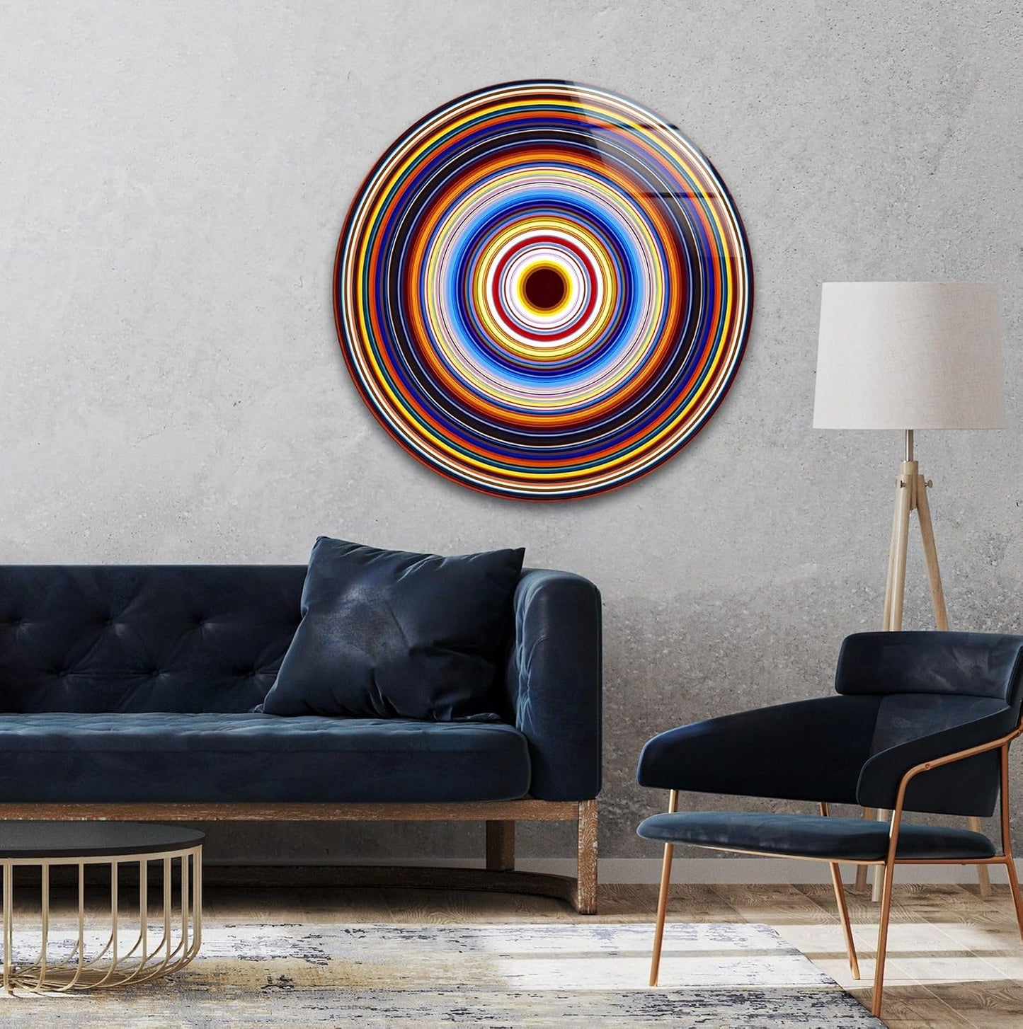 My Photostation.com 27.5''(70cm) Diameter Colorful Concentric Circles Round Glass Wall Art Tempered Glass Printing Wall Decor Large Wall Art Wall Hangings