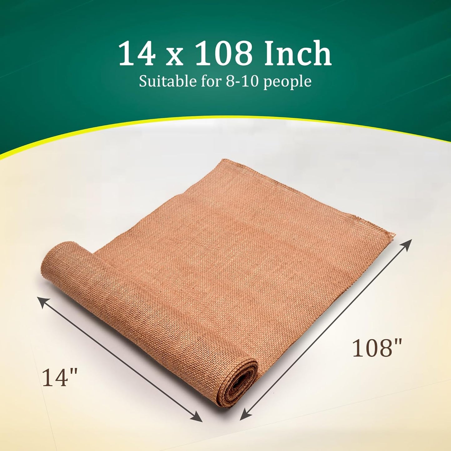 Burlap Table Runners (Pack of 6) – 14”x 108” - No-Fray Finished Edge Premium Quality Natural Table Runner – No Odor, Eco-Friendly Burlap Runner, Perfect for Rustic Table Decor and Other DIY Crafts