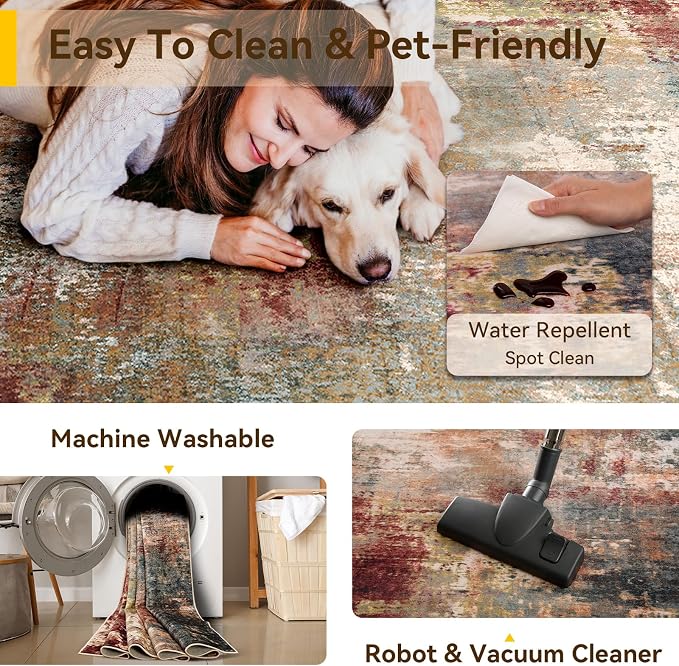 RELEANY Washable Area Rugs 3x6 Non-Slip Modern Abstract Soft - Image 4