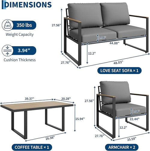 4-Piece Outdoor Patio Furniture Set, Conversation Sofa Set - Image 2