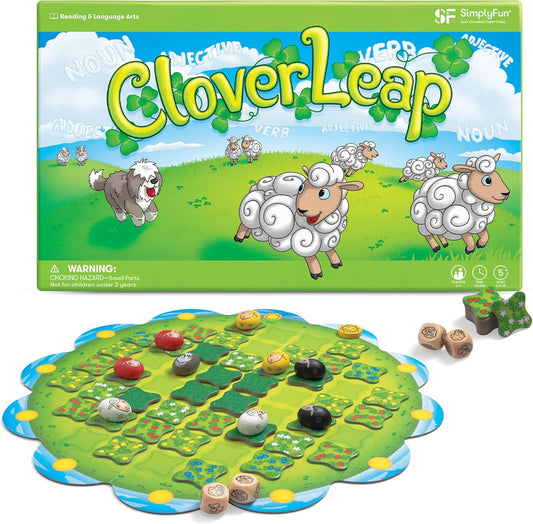 SimplyFun Clover Leap - Educational Vocabulary Game - Sentence Building for Kids, Develop Sentence Structure & Vocabulary Skills, Fun Learning Game for Families - 2-4 Players, Ages 5 & Up
