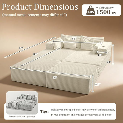 72" Cloud Sectional Couch, Comfort Sleep Sofa - Image 2