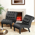 PU Leather Accent Chairs Set of 2 Button Tufted Upholstered Modern Armless by lightupyourlife