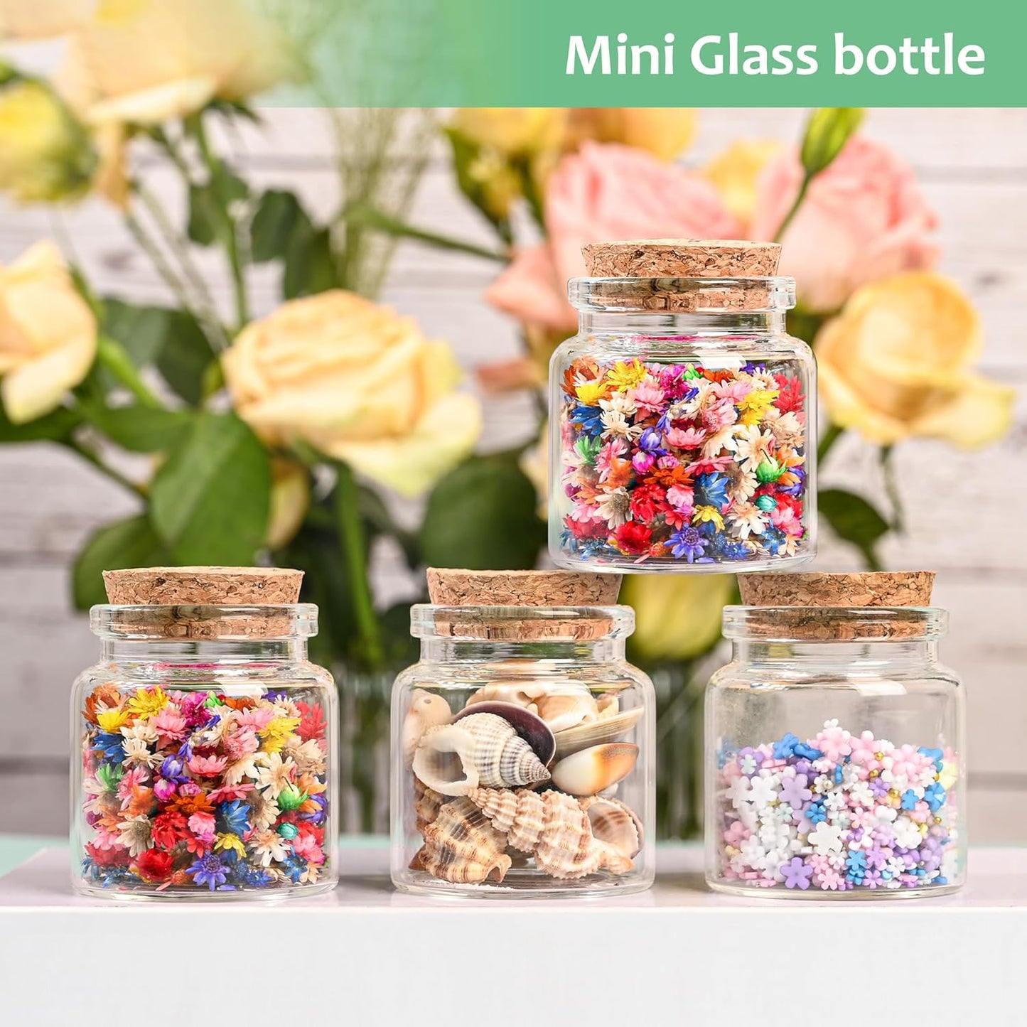 4PCS 50ml Small Empty Glass Bottle with Cork Stopper Storage,Small Glass Bottle Jars for DIY Art Crafts Projects Decoration Party Supplies and Wedding Party Favors