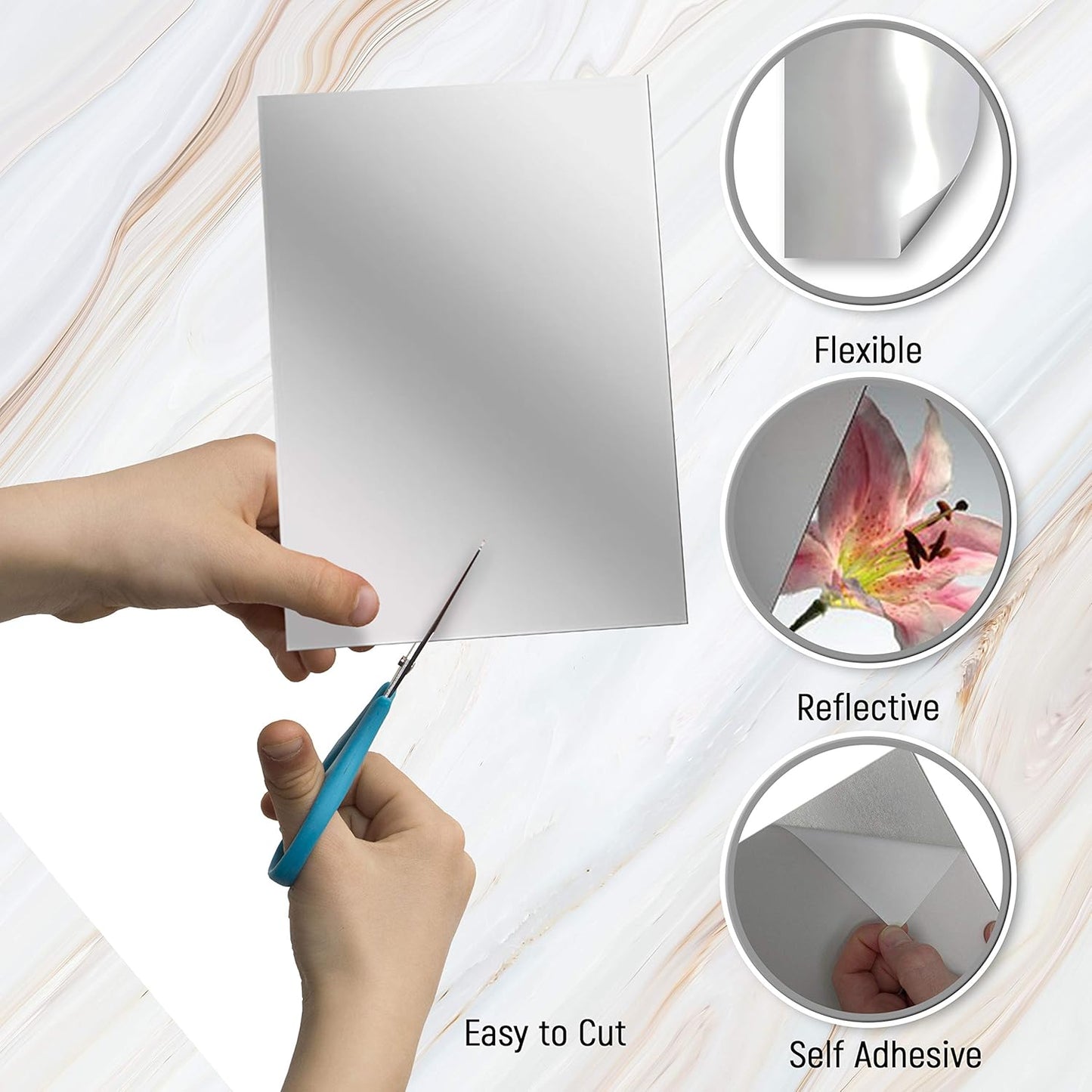 Adhesive Mirror Sheet 6 x 9 Inches Flexible Mirrors Sheets (4 pack) | Non-Glass Self Adhesive Stick on Mirror Tiles | Cut Mirror Paper to Size, Peel and Stick, Great for Crafts and Mirror Wall