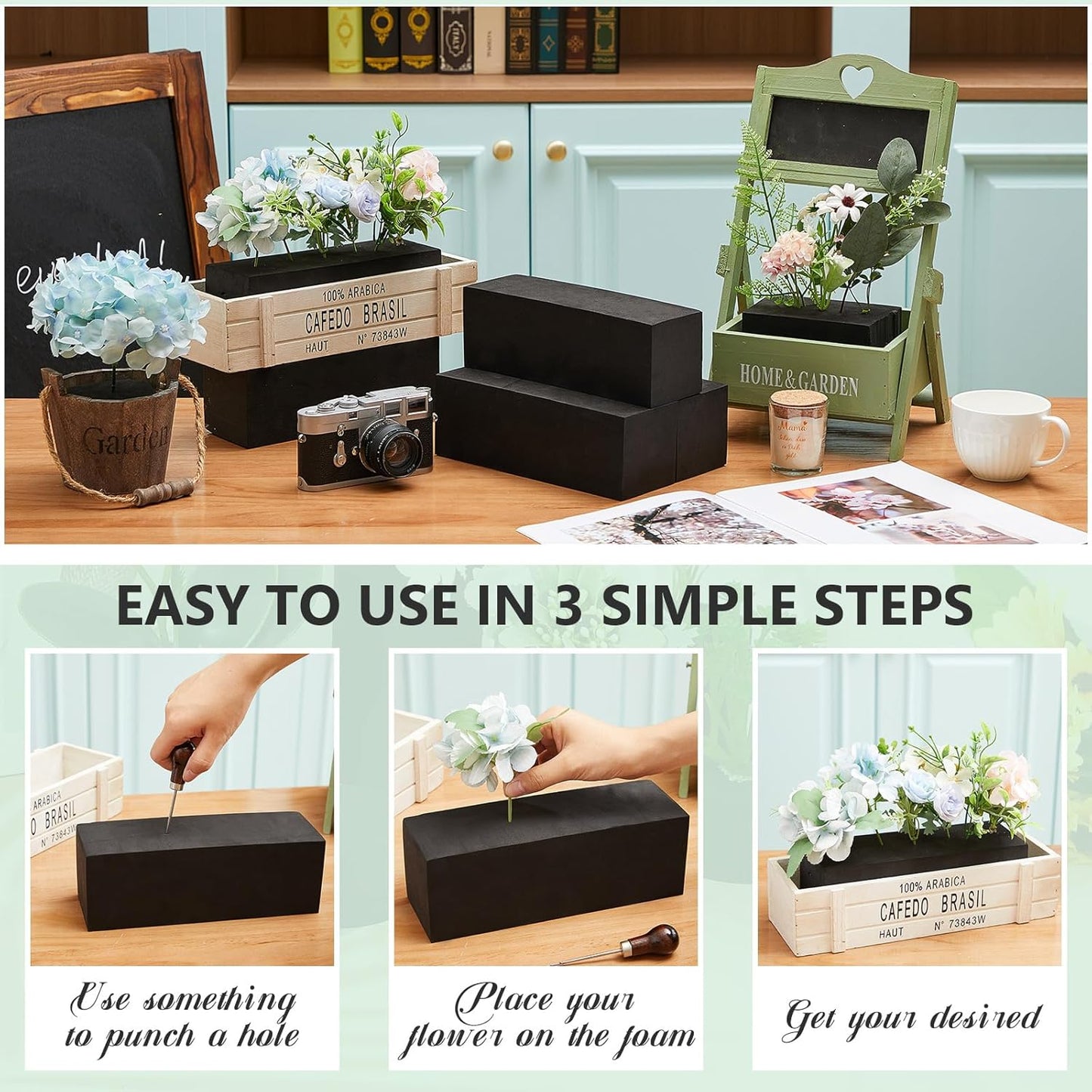Lallisa 8 Pcs Reusable Floral Foam Blocks Water Weather Resistant Dry Floral Foam for Artificial Flower Arrangements Outdoor Flower Boxes Outside Hanging Planters Wedding Home Decor (9 x 3 x 3")