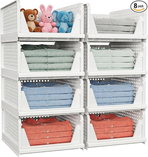 8 Pack Stackable Closet Storage Basket by shoeboxesanddeskorganizers