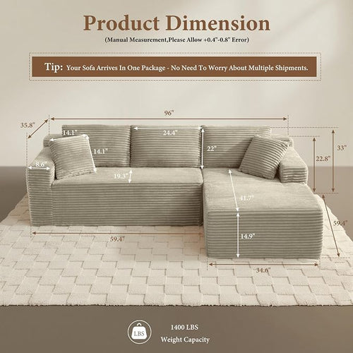 96" Sectional Couches for Living Room Cloud Couch Sofa - Image 2