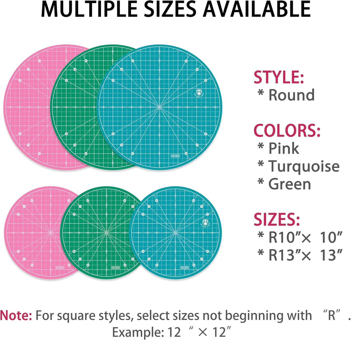 Headley Tools 10"x10" Round Rotating Cutting Mat, Self Healing Mat with 360-Degree Rotation & Anti-Slip Base, Sewing Board Cutting Mat Perfect for Fabric Quilting Leather Hobby Project, Pink