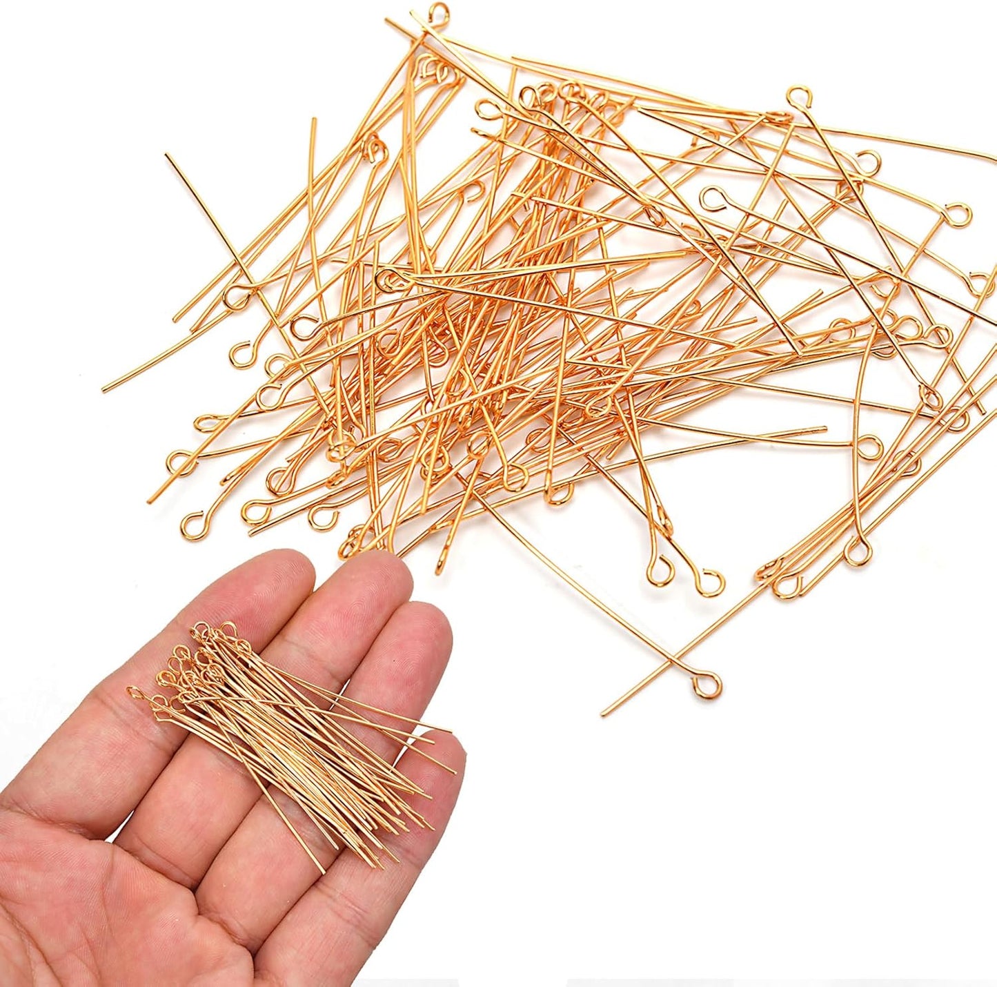 100pcs 18K Gold Filled Eye Pins Non Tarnish Craft Earring Bracelet Jewelry Making Accessories Supplies (50mm (1.96in), Gold-Eye Pin)