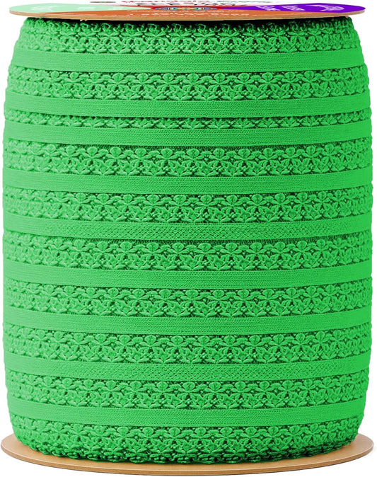 Mandala Crafts Green Stretch Lace Soft Elastic Trim Roll - 55 Yards 1 Inch Wide Stretchy Frilly Picot Ribbon for Sewing Lingerie, Headbands, Underwear, and Crafts