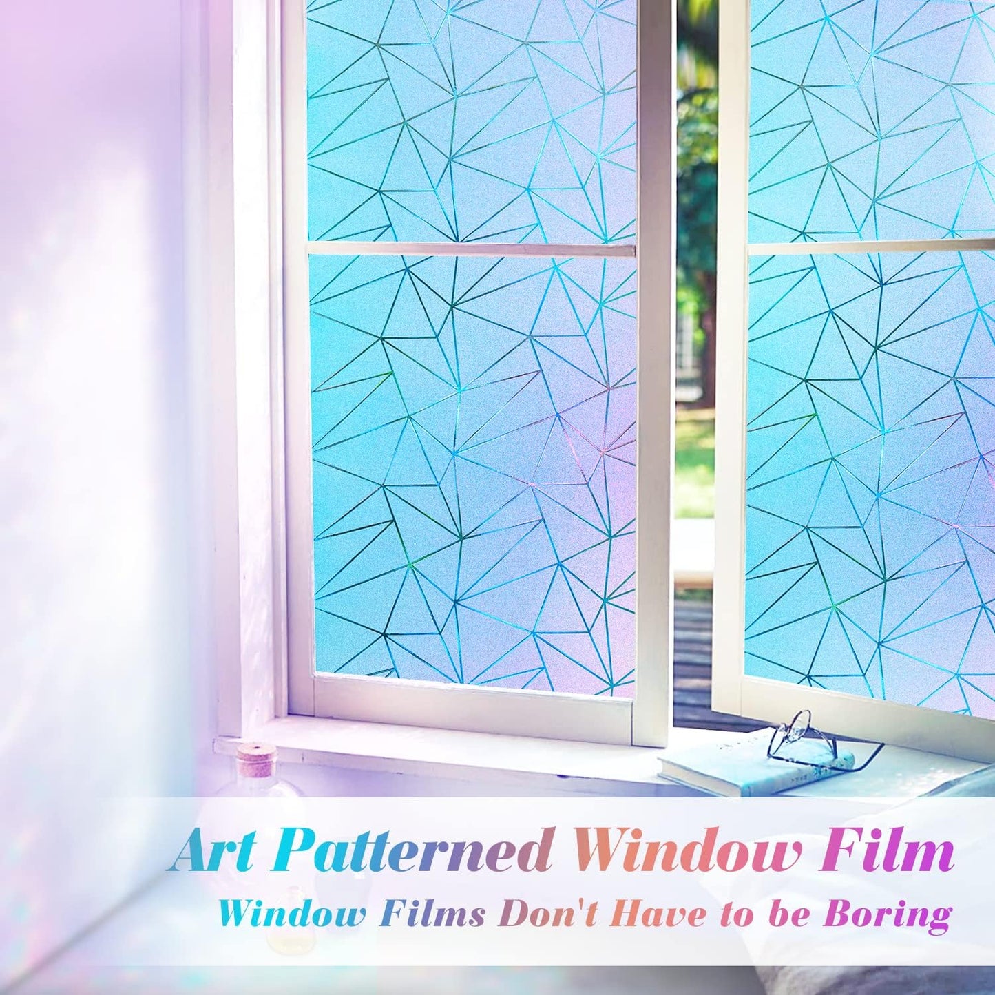 Coavas Rainbow Window Privacy Film, Frosted Glass Static Cling, Decorative for Bathroom Door, UV Blocking Window Cling, Non-Adhesive Vinyl Sticker, Day and Night Windows Tint for Home,23.6x118.1 inch