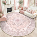 RELEANY Area Rugs Round 8ft Washable Non-Slip, Floral Vintage Distress Print by RELEANY