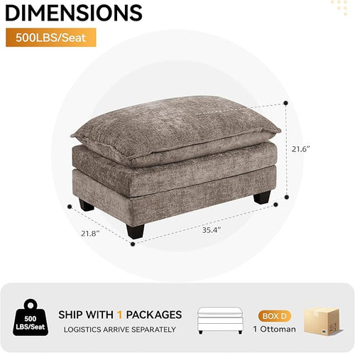 35‘’ Modern Chenille Cloud Sofa Ottoman, Rectangle Ottoman - Image 2