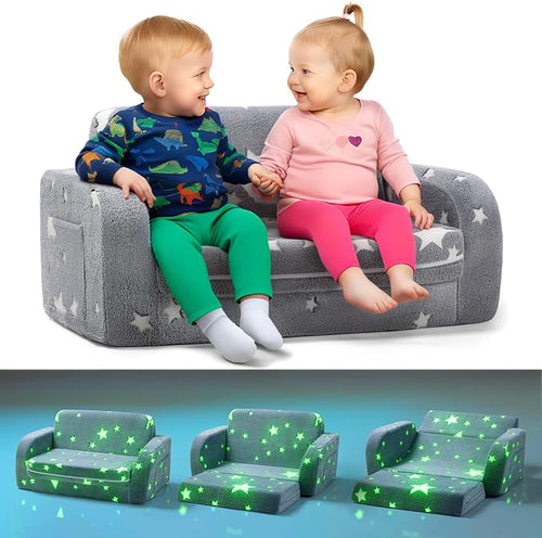 3-in-1 Extra Wide Convertible Kids Couch, Flip Open Toddler Couch to Lounger by LittleDove