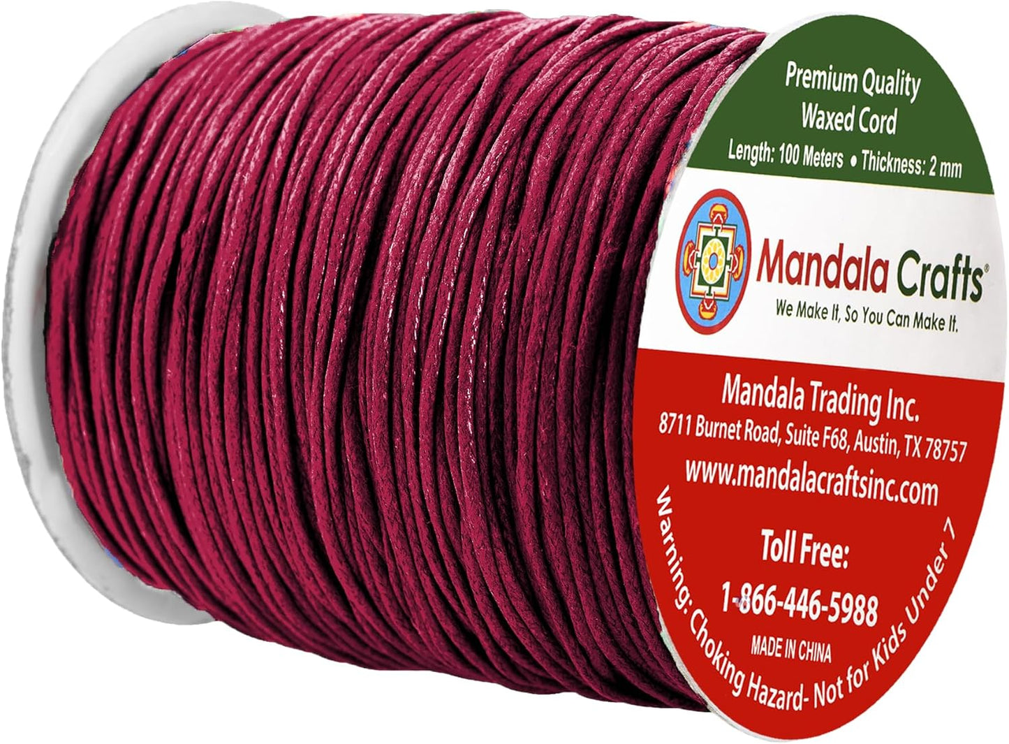 Mandala Crafts 2mm 109 Yards Maroon Cotton Waxed Cord for Jewelry Making Bracelet Cord Waxed String - Beading String Thread Jewelry Cords for Necklaces String