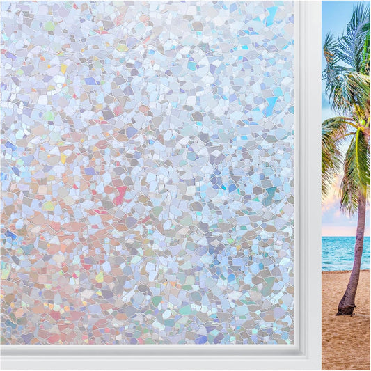 rabbitgoo Rainbow Window Privacy Film Decorative Stained Glass Diamond Pattern Window Sticker with Iridescent Tint Non-Adhesive Static Cling for Home Office Crystal Pattern, 23.6 x 157.4 inch