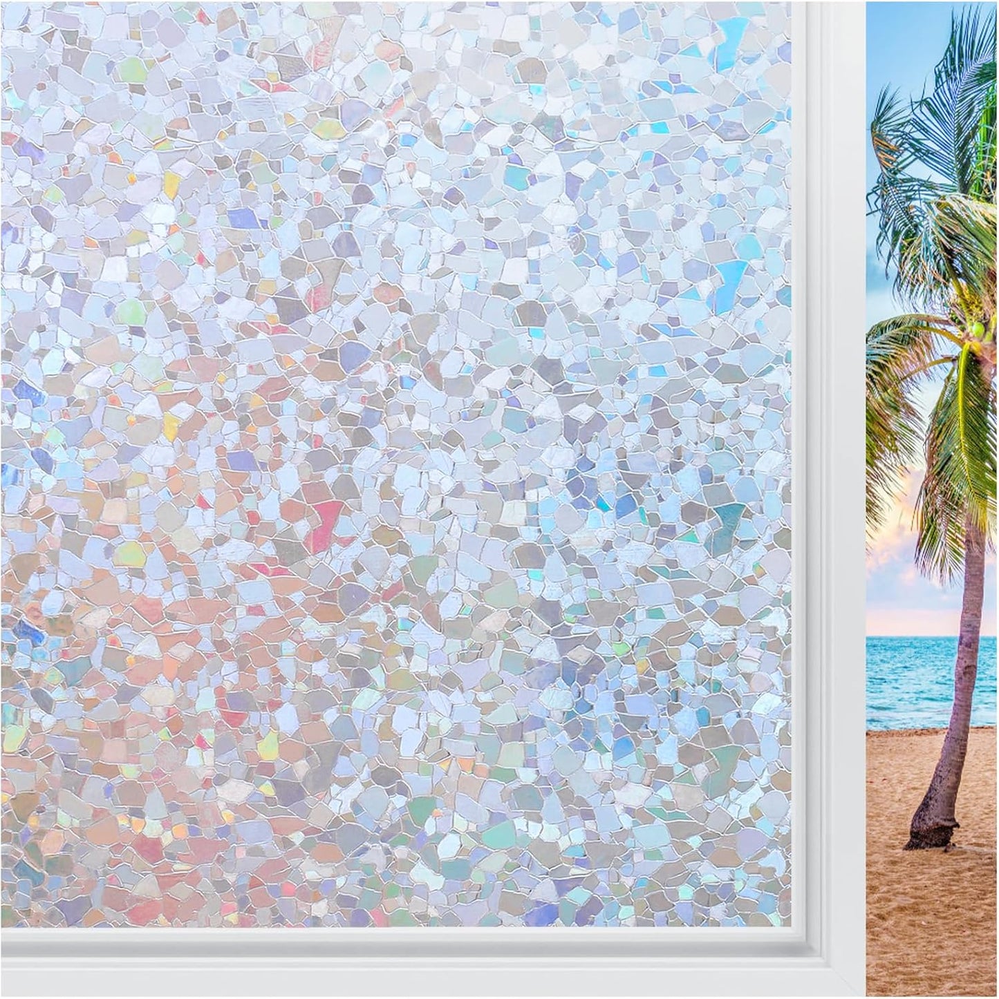 rabbitgoo Rainbow Window Privacy Film Decorative Stained Glass Diamond Pattern Window Sticker with Iridescent Tint Non-Adhesive Static Cling for Home Office Crystal Pattern, 35.4 x 118.1 inch