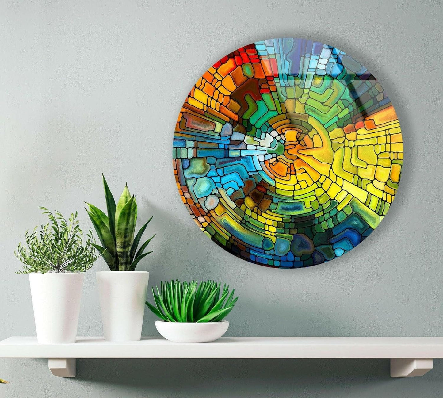 My Photostation.com 10''(25cm) Diameter Stained Yellow Round Glass Wall Art Tempered Glass Printing Wall Decor Large Wall Art Wall Hangings