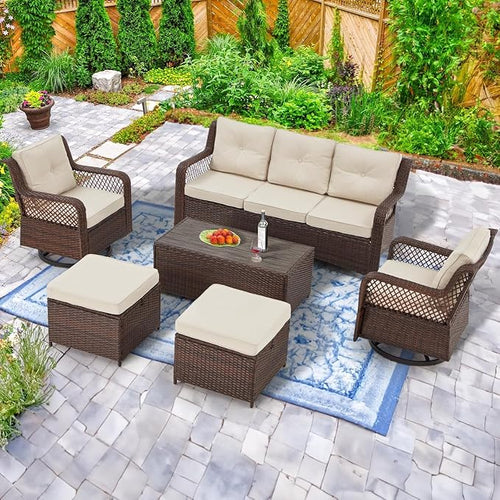 6 Pieces Wicker Patio Furniture Set Conversations Sets, 2 Outdoor 360° Swivel by Suvivityse
