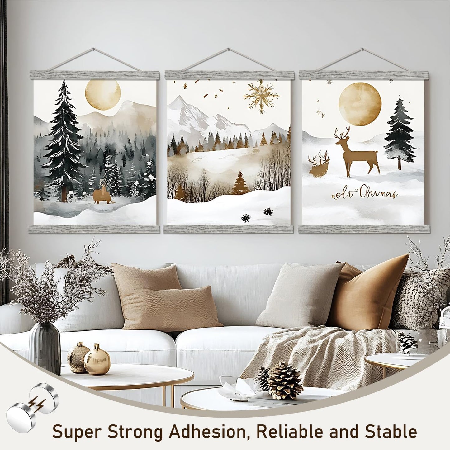 Artmag Magnetic Poster Hanger Frame, 24x36 24x32 24x18 Light Wood Wooden Magnet Canvas Artwork Print Poster Hangers Frames Hanging Kit (Grey, 24")