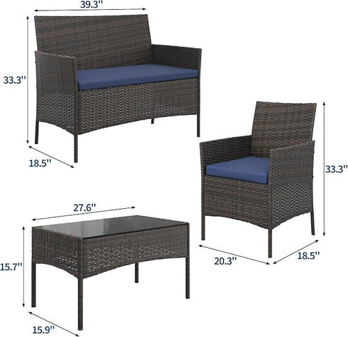 4-Piece Outdoor Furniture Set, PE Rattan Wicker Chairs - Image 2
