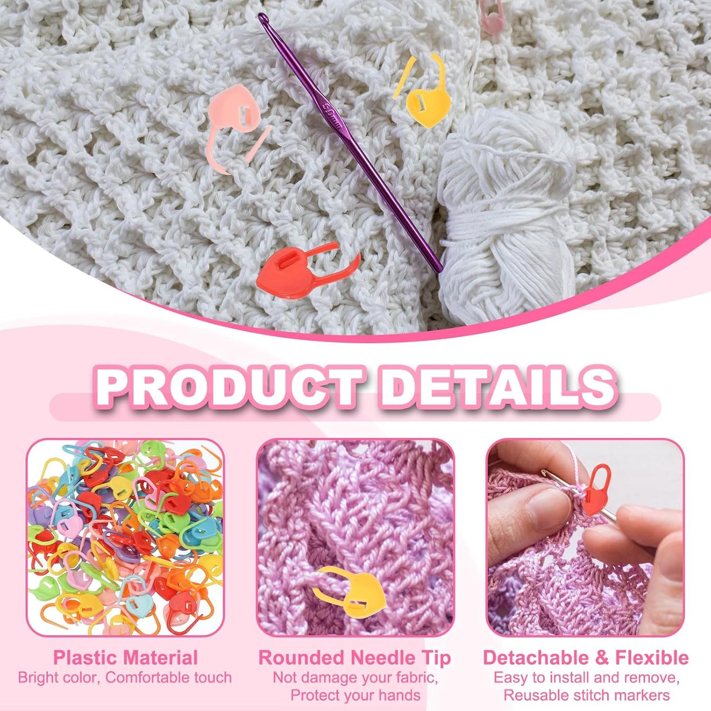 uxcell 200pcs Stitch Markers for Crocheting, Heart Shaped Crochet Marker Needle Clip Counter for Knitting Clothing Tag DIY Craft,Fluorescent Green