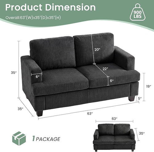 2 Pieces Corduroy Couch Set for Living Room, Deep Seat Floor Couch for Bedroom - Image 2