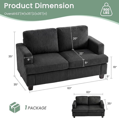 3 Pieces Corduroy Couch Set for Living Room, 7 Seats Cloud Sofa, Deep Seat - Image 2