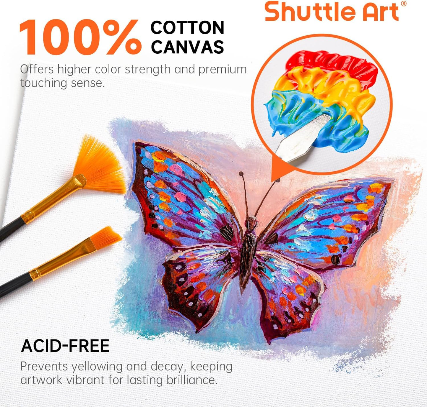 Shuttle Art Painting Canvas Panel, 52 Multi Pack, 5x5, 6x6, 8x8, 10x10 inch (13 PCS of Each), 100% Cotton Art Canvas Board Primed White, Blank Canvas for Kids Adults for Acrylic Oil Painting
