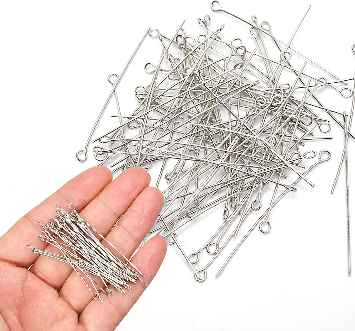 150pcs Silver Filled Eye Pins Non Tarnish Craft Earring Bracelet Jewelry Making Accessories Supplies (30mm (1.18in), Silver-Eye Pin)