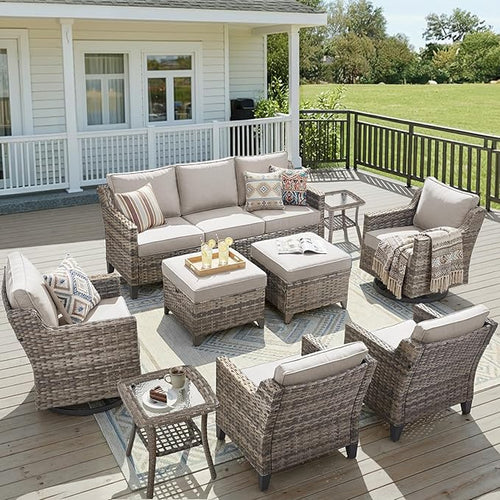 9 Piece Patio Furniture Set-All Weather Outdoor Conversation Sets Sectional Sofa by AMCLOBA