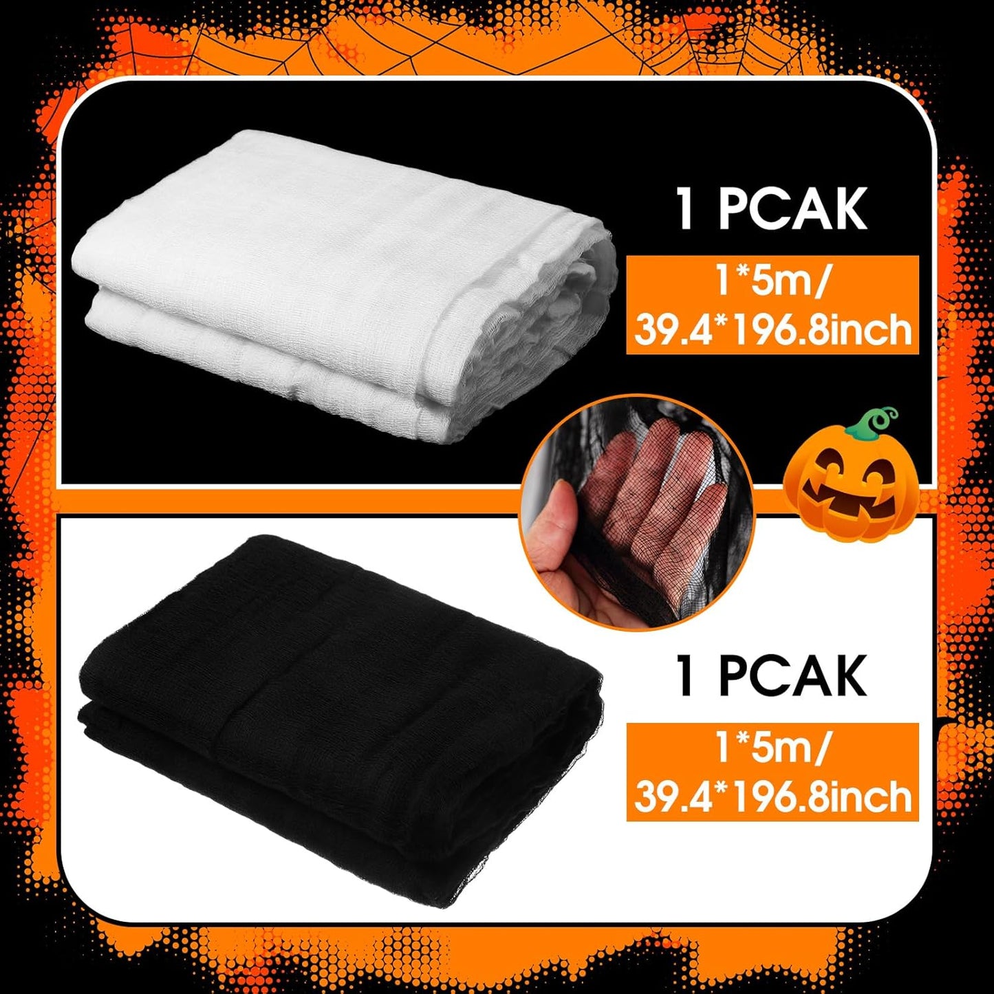 Boao Halloween Cheese cloth 39.37 x 196.85 Inch White Black Cheesecloth Roll for Crafts Large Cotton Muslin Gauze Fabric for Halloween Outdoor & Indoor Spooky Decoration