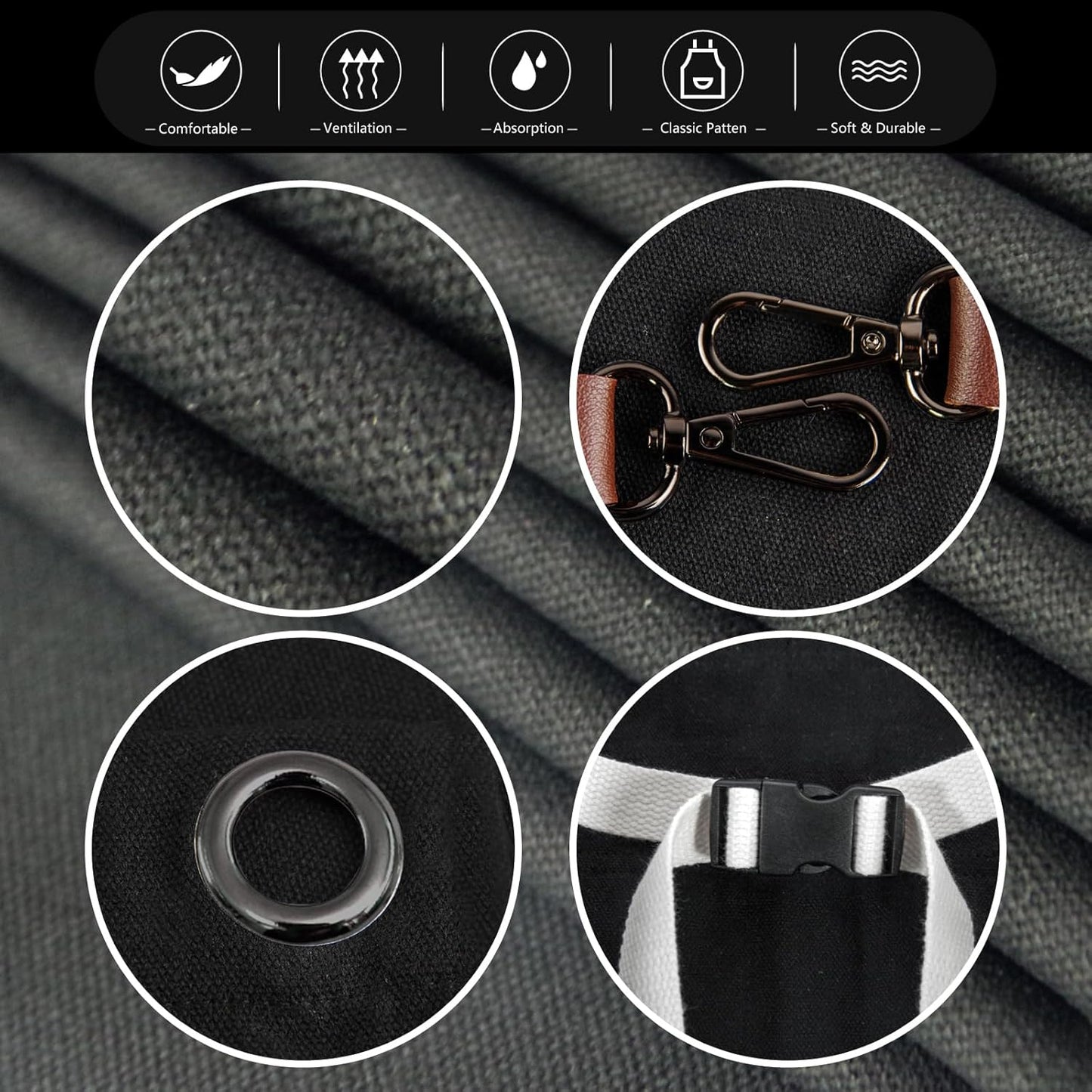 Kitchen Apron, Work Apron, Canvas, Multiple Pockets, Gardening, Painting, BBQ, Artist, Carpenter, Sizes M to XXL, Black