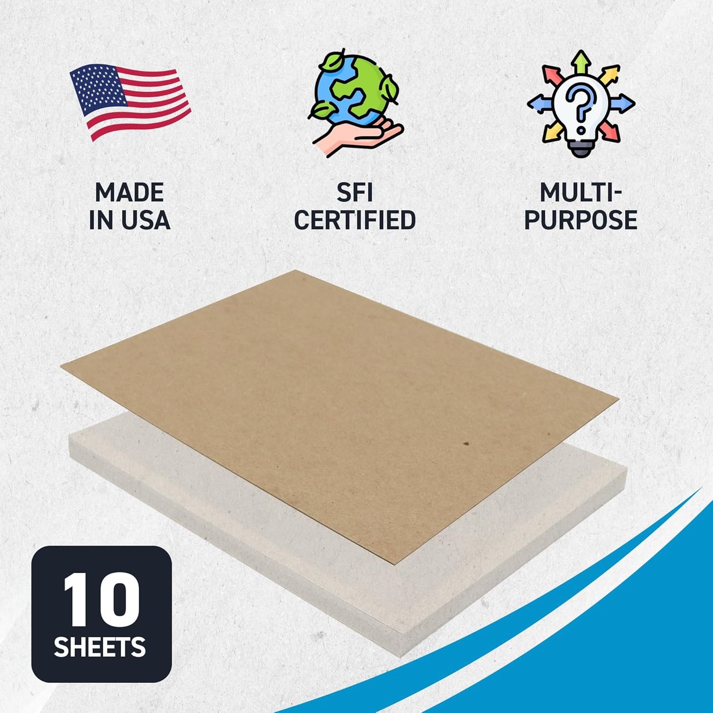 MagicWater Chipboard Sheet for DIY Projects - 8.5x11 Inch - 10 Pack - 50 pt - Heavy Duty Kraft. (0.050 Inch Thick) Paperboard, for Scrapbooking, Books, Picture Frame Backing, Arts Project & Crafts