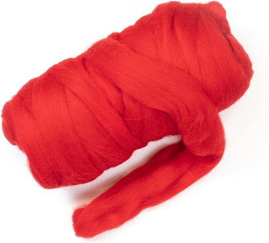 Kondoos Colored Natural Wool roving, 1 lb. Best Wool for Needle Felting, Wet Felting, handcrafts and Spinning. (Red, 1 lb)