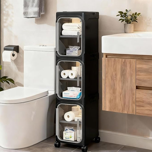 3-Tier Tall Narrow Storage Cabinet, Slim Bathroom Storage Cabinet by Lifelongpal