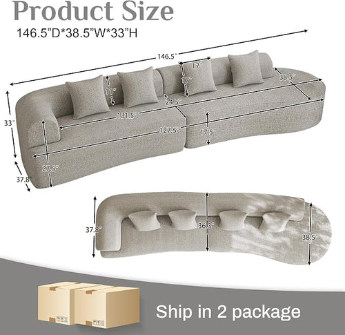 147" Oversized Sectional Sofa for Living Room, Modern Luxury Plush Chenille - Image 2