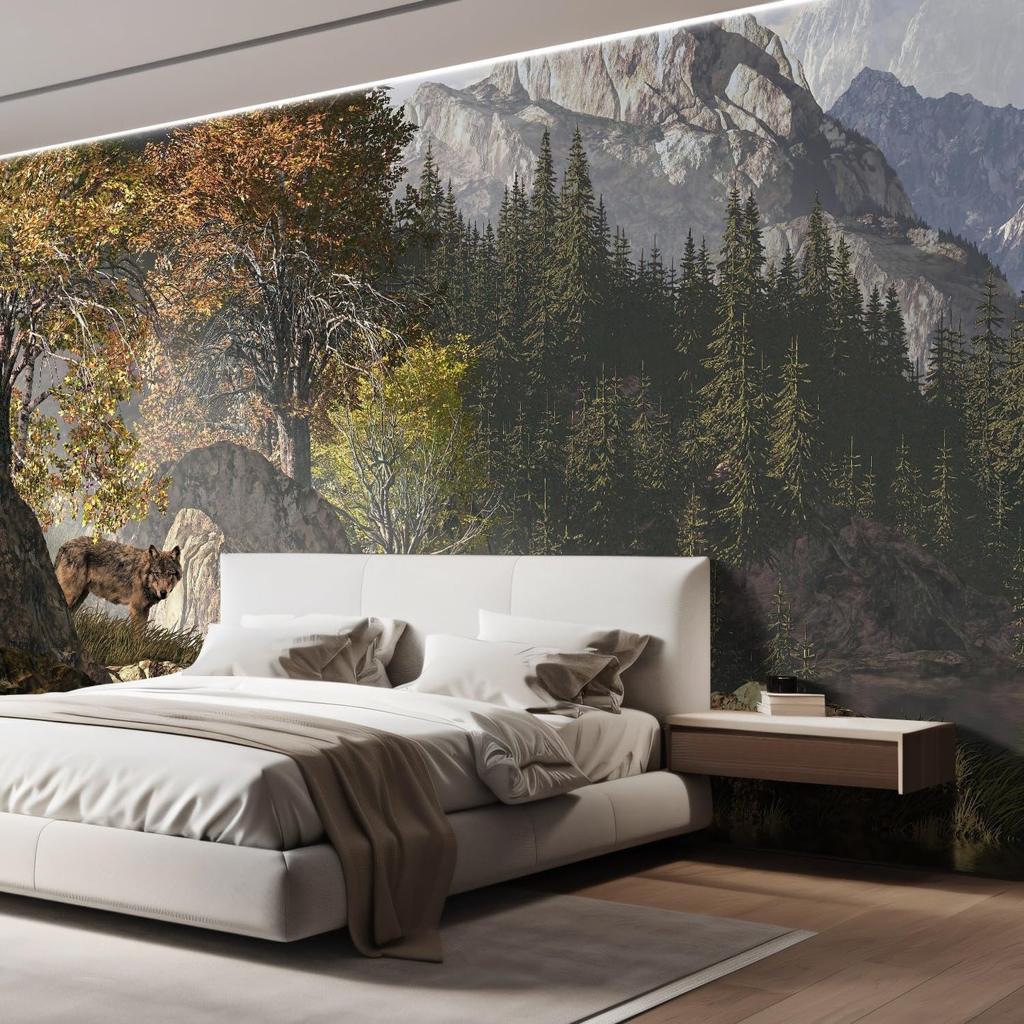 wall26 Wolf Near a Lake in a Rocky Mountain Landscape. Removable Wall Mural | Self-Adhesive Large Wallpaper - 120x168 inches