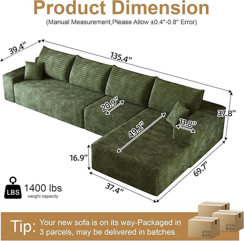 136" Sectional Couches for Living Room Cloud Couch Sofa - Image 2
