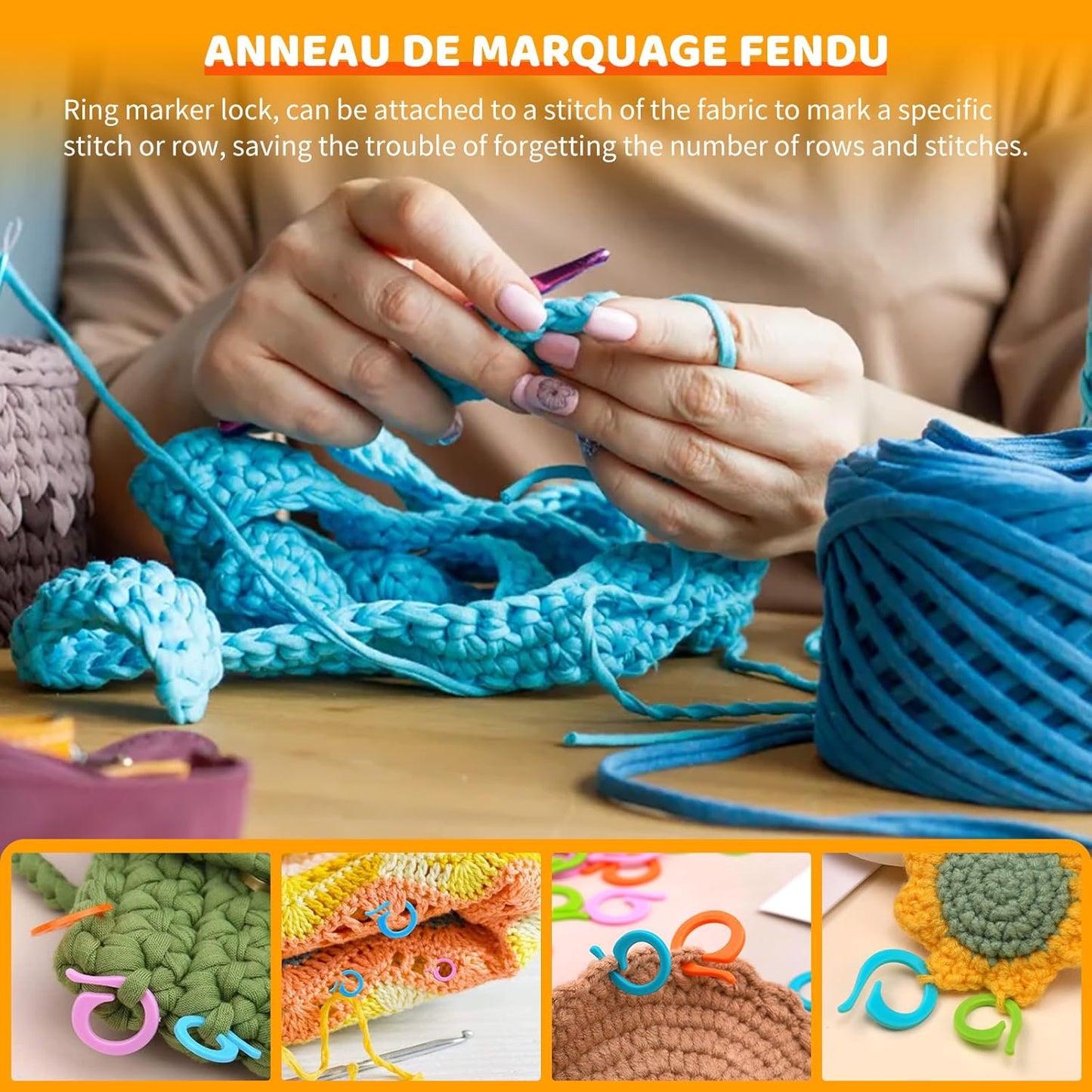 Yizzvb 50 Pcs Stitch Markers, Colorful Crochet Stitch Markers with Large-Eye Blunt Needles, Crochet Marker Ring for Knitting Crocheting DIY Craft Project with Storage Box