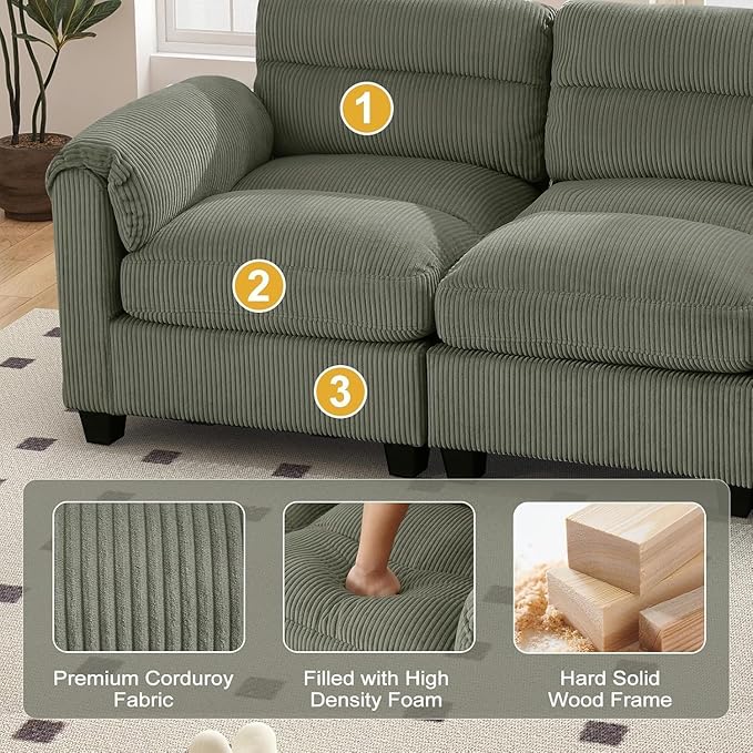 HAOMARKETS Corduroy 4-Piece Sofa Set, Upholstered Ottoman Set of 2, Accent - Image 3